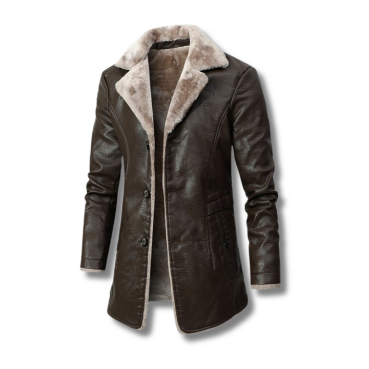 Frostbound Shearling-Lined Leather Coat