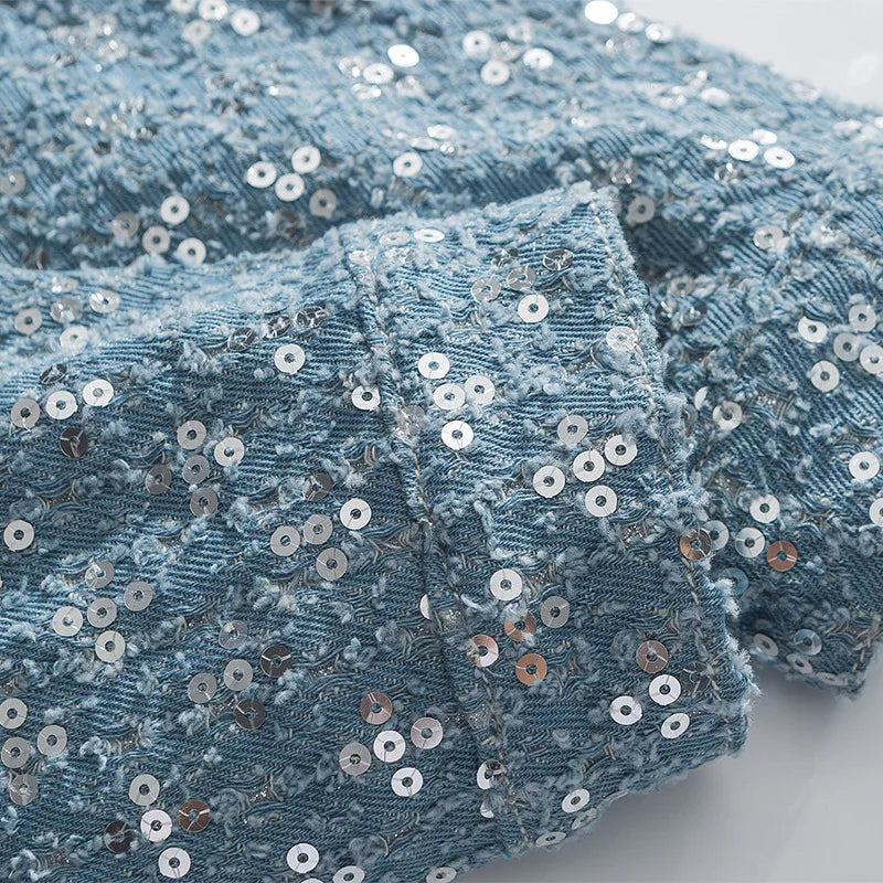 Radiant Denim Sequin Jacket