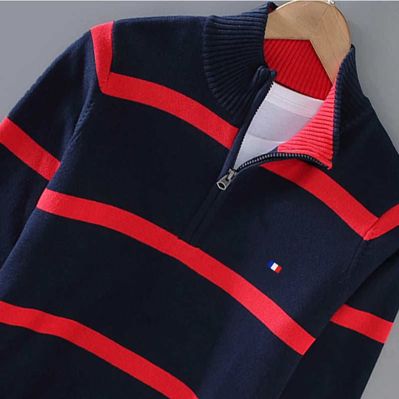 Riviera Stripe Zip-Up Pullover