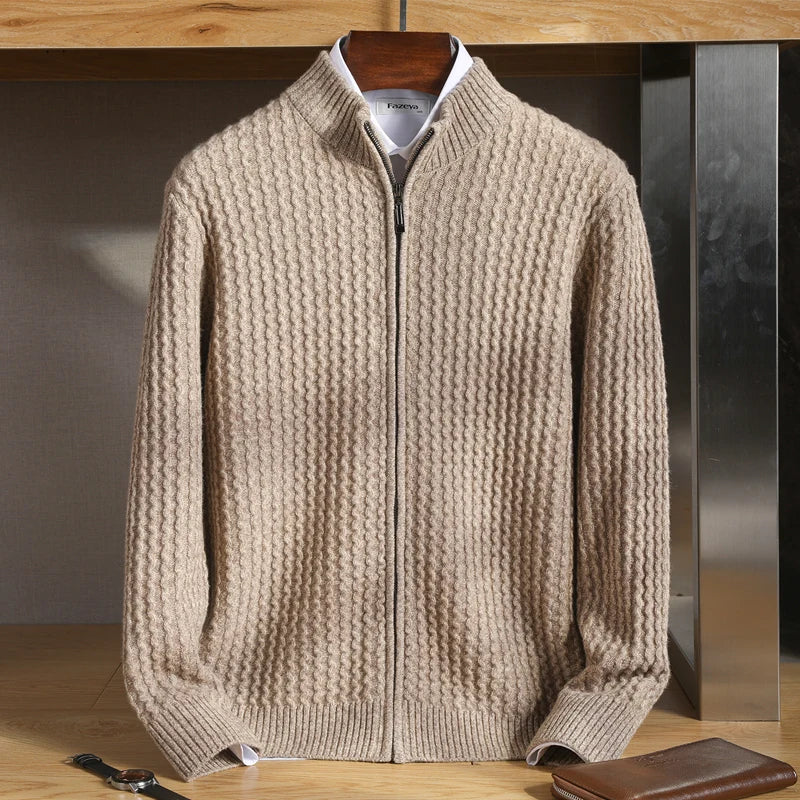 Bruno Textured Zip-Up Merino Cardigan